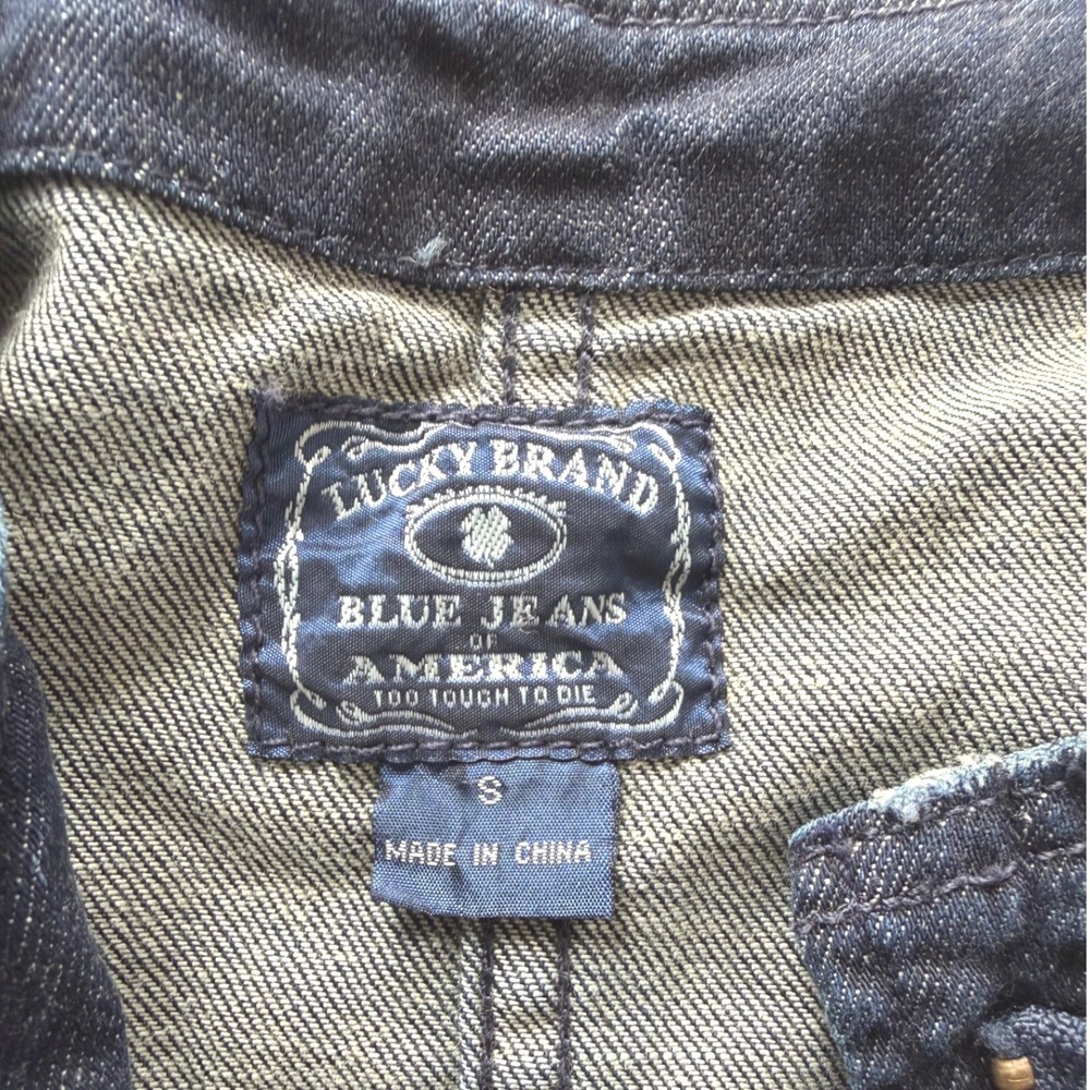 Lucky Brand Adamson Dark Wash Frayed Denim Jacket Moto Zip Womens Size S Small - Picture 8 of 11